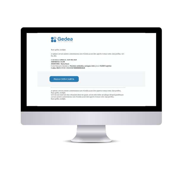computer con email che riporta il link per il pagamento
