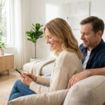Due persone consultano il loro EUDI Wallet pagamenti sullo smartphone